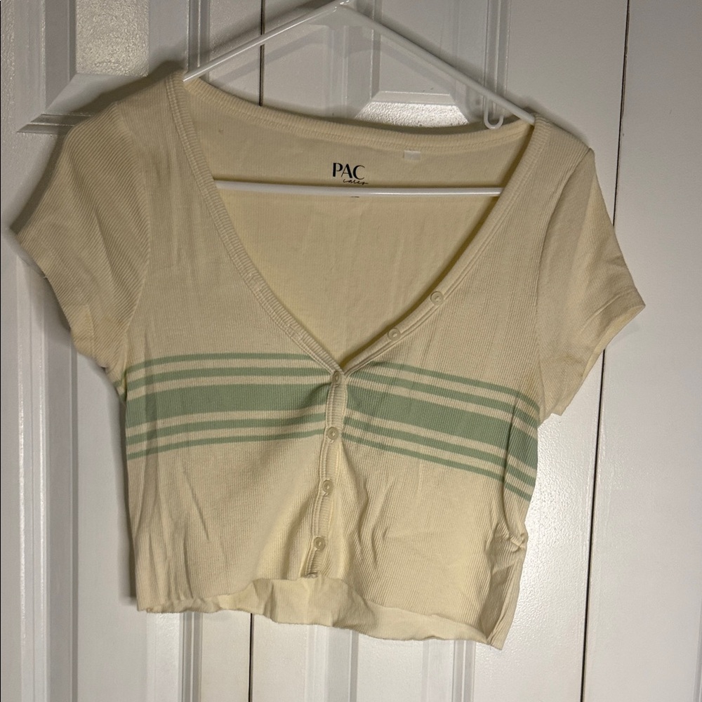 PacSun Cream and Green Striped Crop Top